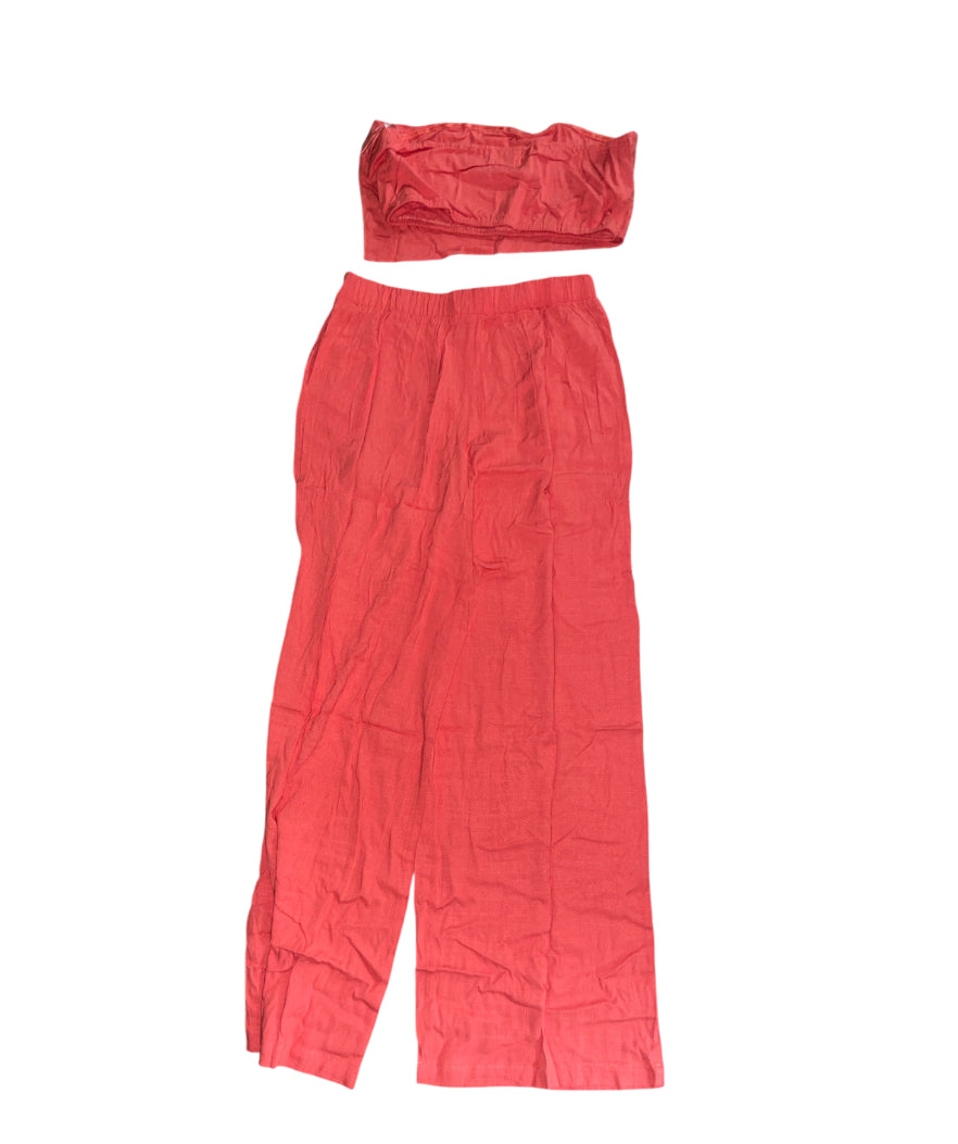 Fashion Space High-Waist Wide Leg Pants set in Coral Pink Linen (Medium)