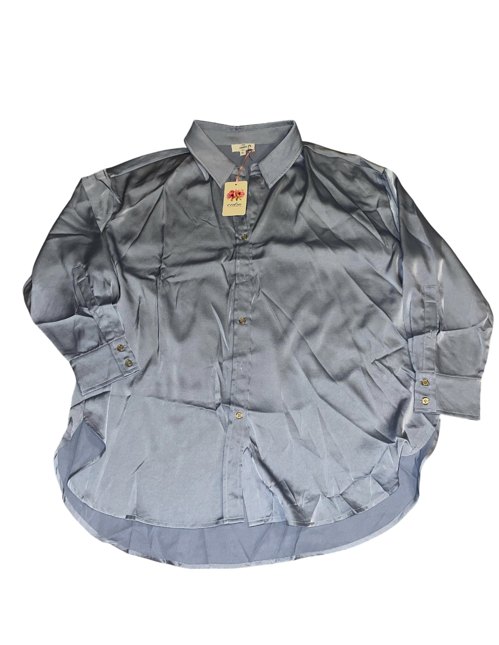 Entro Grey/Blue Satin Button-Up Shirt (XL)