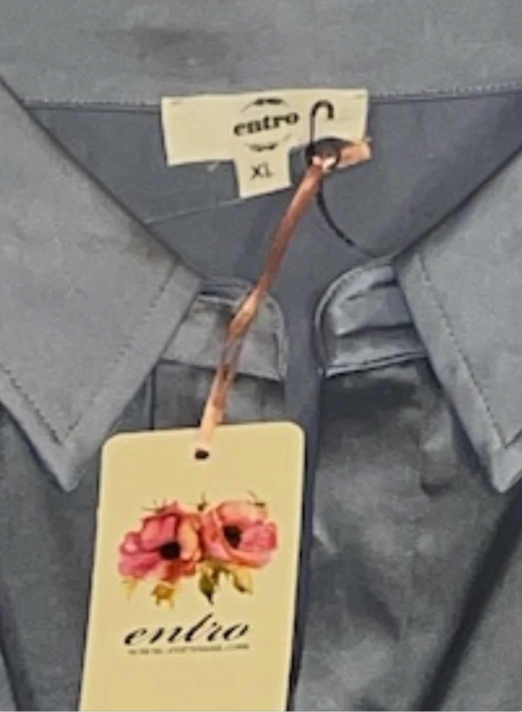 Entro Grey/Blue Satin Button-Up Shirt (XL)