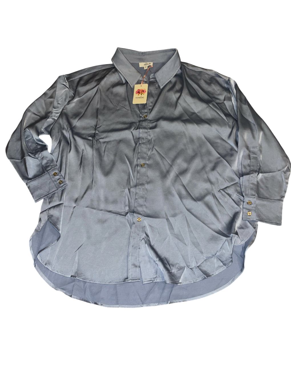 Entro Grey/Blue Satin Button-Up Shirt (XL)