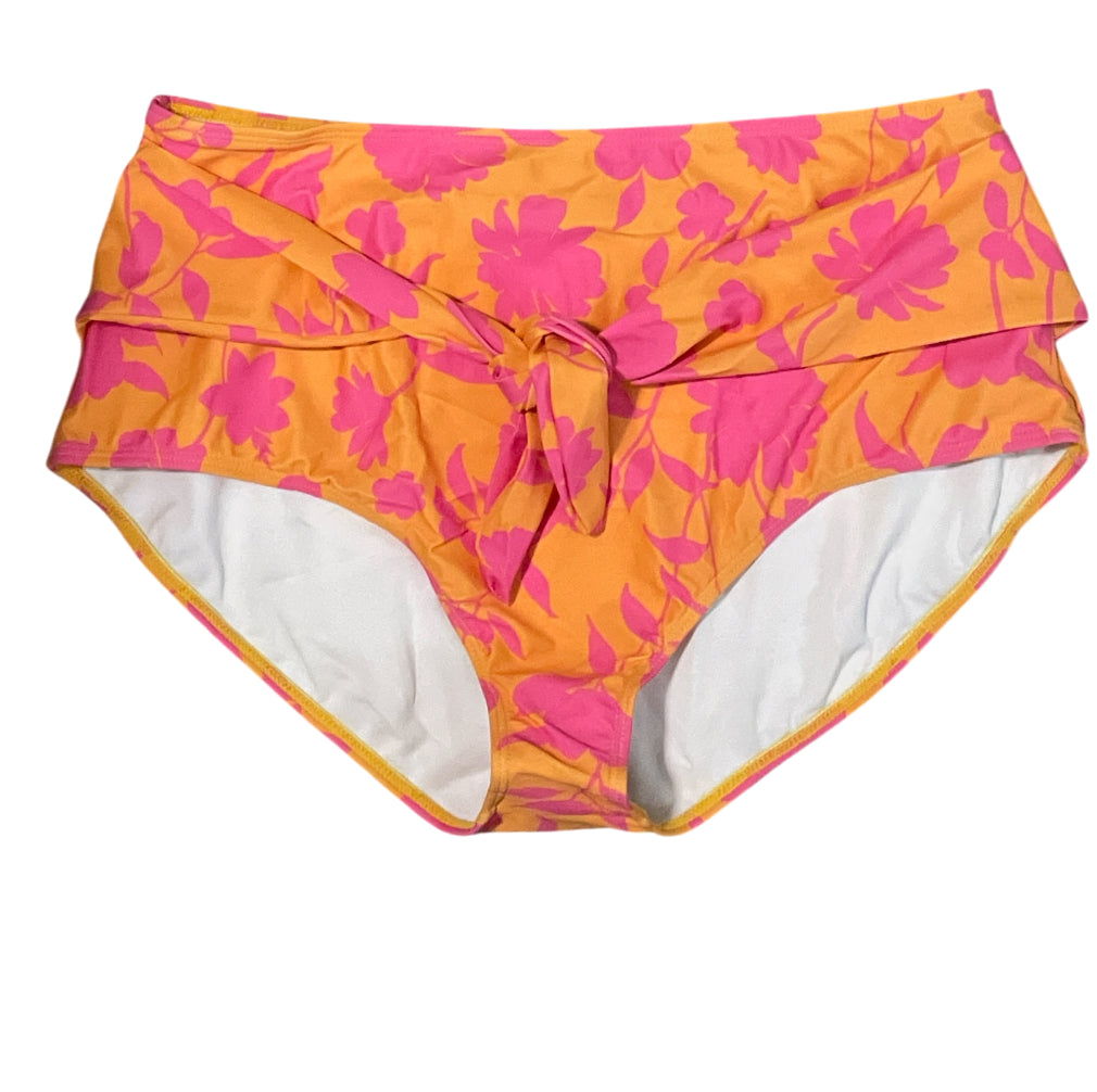 AndTheWhy smocked bikini set with a vibrant orange and hot pink floral pattern (2x)