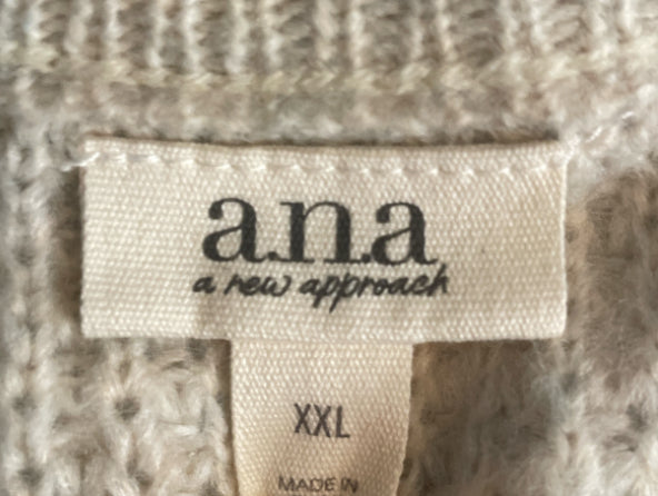 A.N.A. V Neck Oatmeal Waffle Weave Sweater (XX-Large)