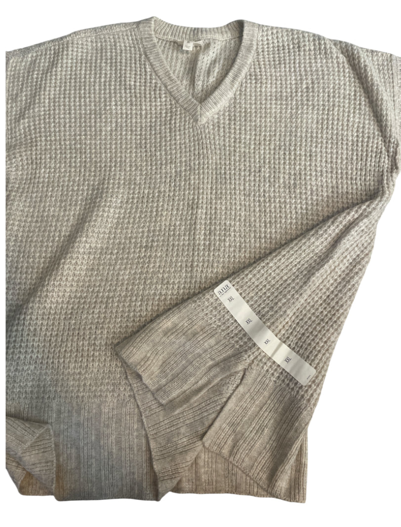 A.N.A. V Neck Oatmeal Waffle Weave Sweater (XX-Large)