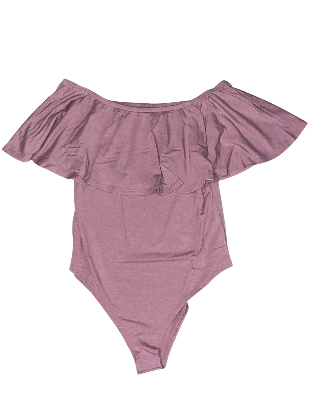 Zenana Womens Light Rose Off Shoulder Ruffle Bodysuit (Medium)
