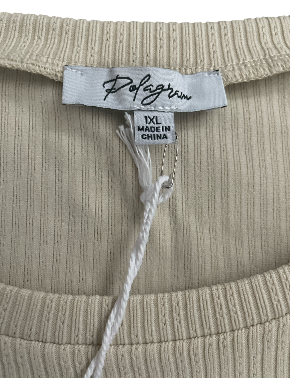 Polagram Beige, Ribbed Knit T-shirt with Pointelle Detailing (1x)