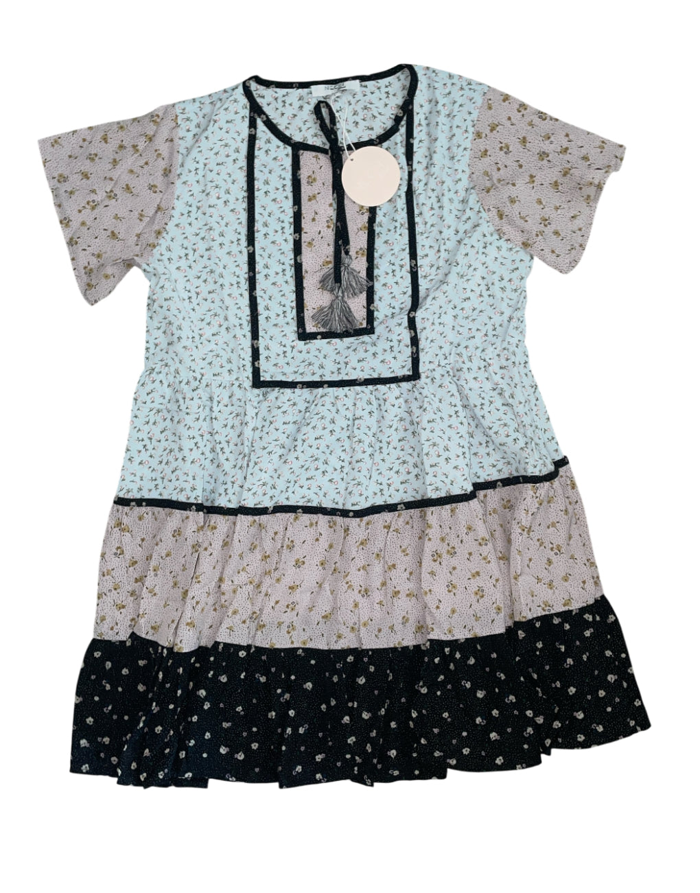 Neon Blush Colorblock Floral Tunic Mini Dress (Medium)