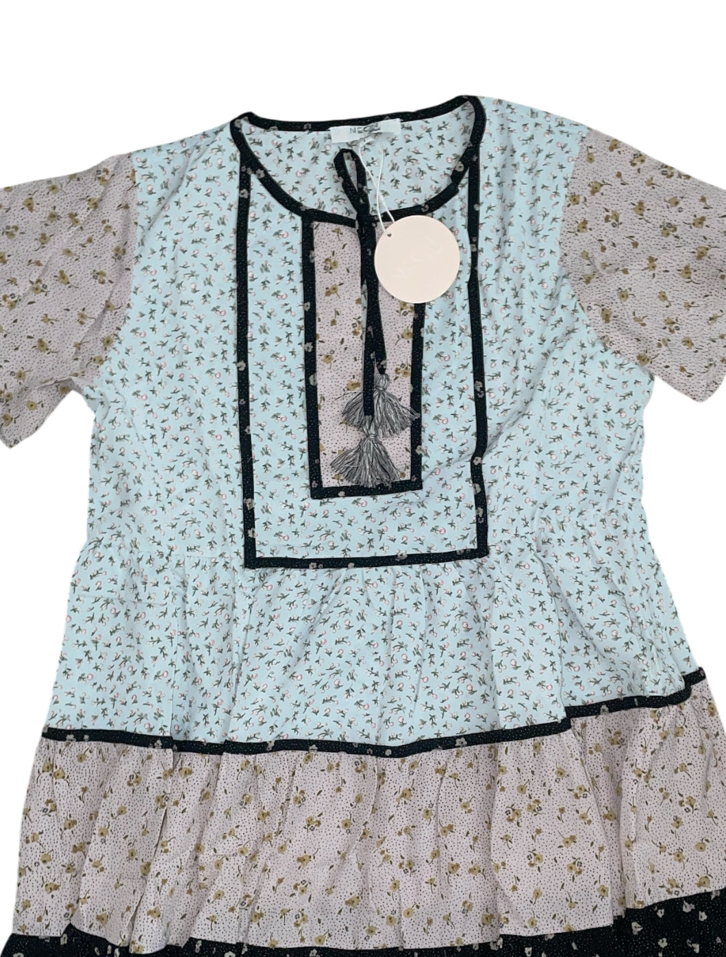 Neon Blush Colorblock Floral Tunic Mini Dress (Small)