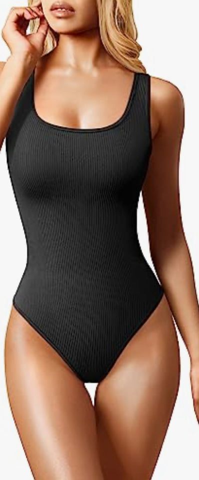 OQQ 2 Piece Bodysuits Ribbed Sleeveless Scoop Neck (medium)