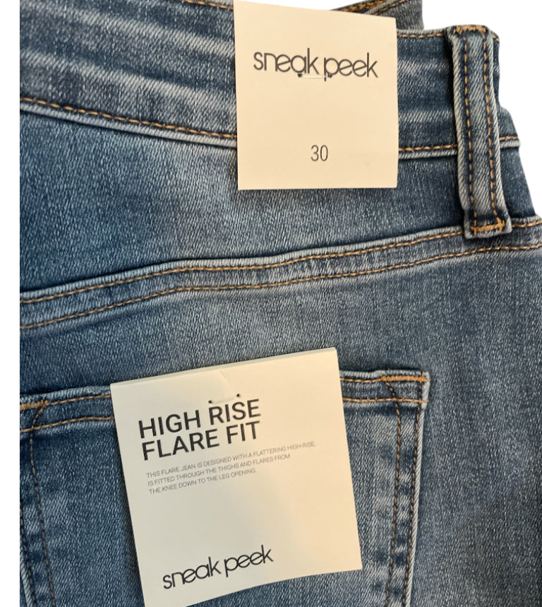 Sneak Peek High Rise Flare Fit Denim Jeans (30)