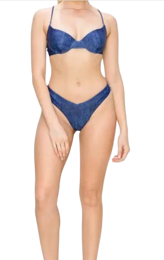 AndTheWhy Denim Print 2-Piece Bikini Swimsuit (Small)