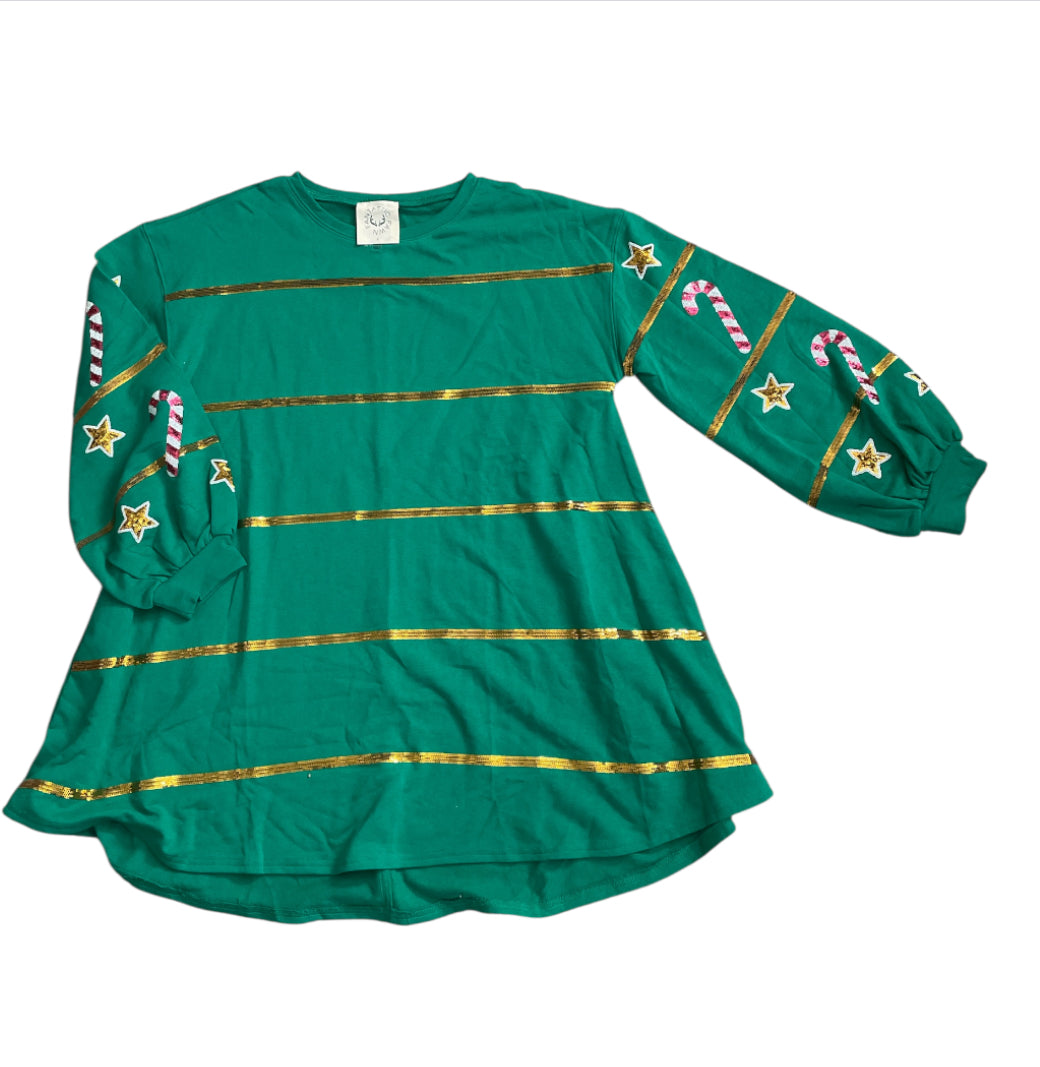 Fantastic Fawn The Christmas Sequin Stripe Sweatshirt Dress (Large)