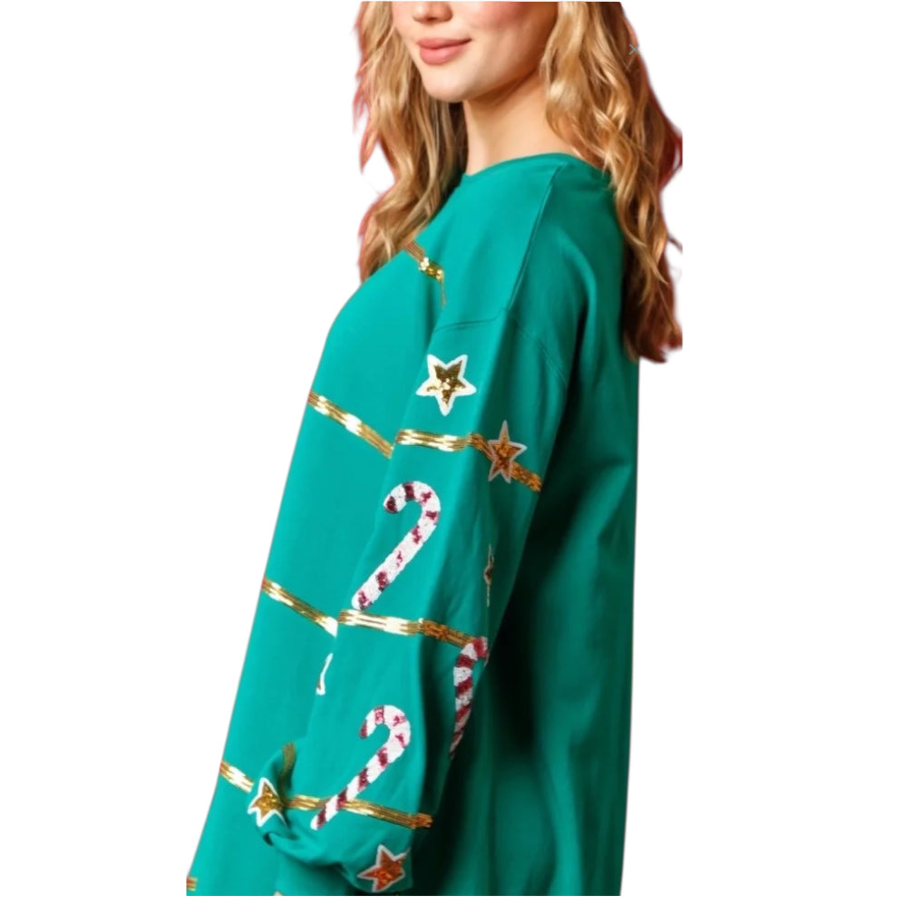 Fantastic Fawn The Christmas Sequin Stripe Sweatshirt Dress (Large)