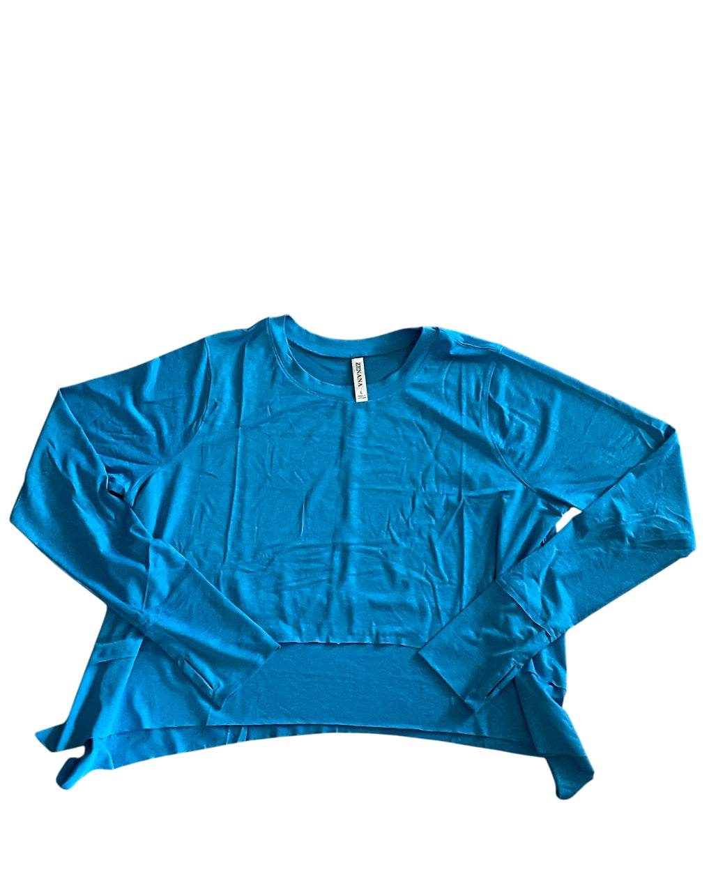 Zenana Electric Blue Lightweight Oversized Sharkbite Hem Top (Small)