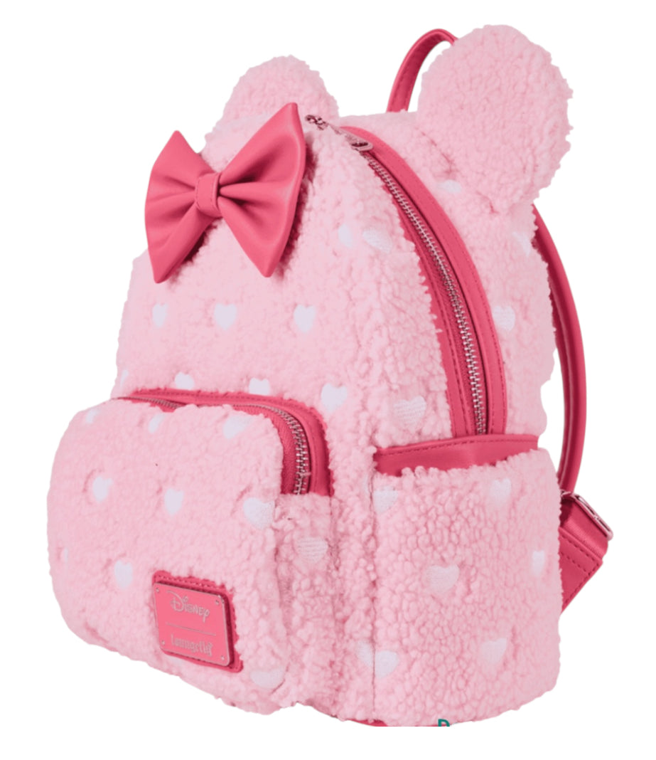 Loungefly Minnie Mouse Exclusive Hearts Strawberry Scented Sherpa Mini Backpack
