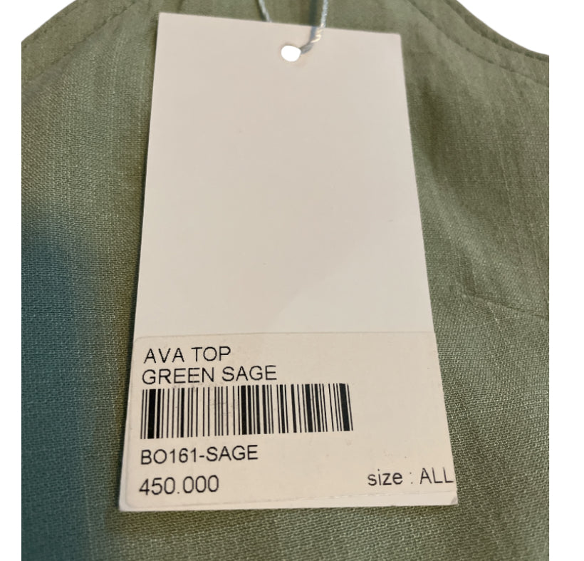 Mermaids The Label Ava Sage Green Linen Top (Medium)