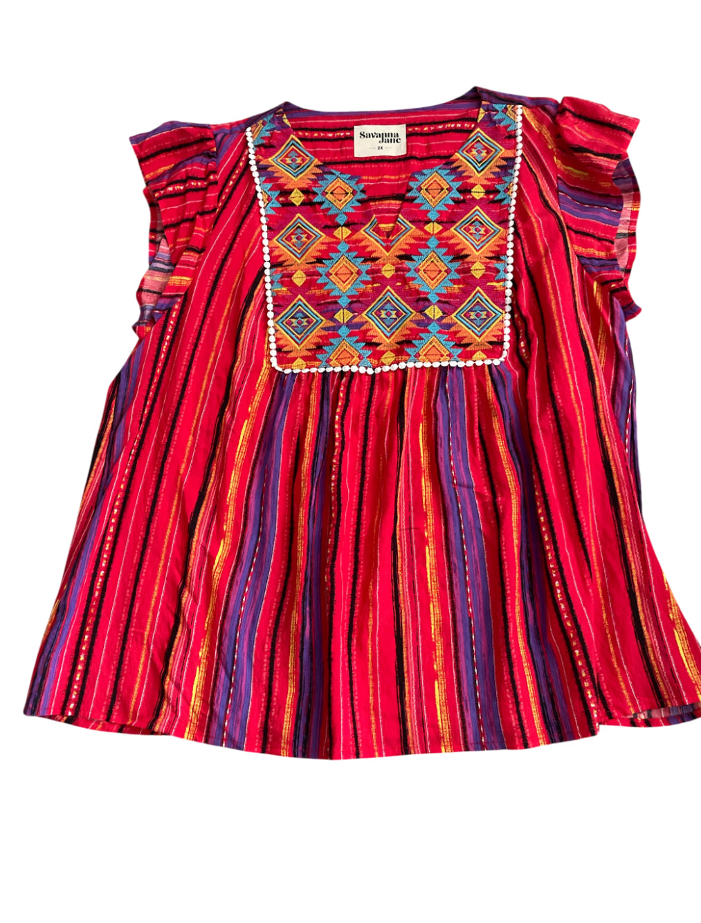 Savanna Jane Aztec Embroidered Blouse (2x)