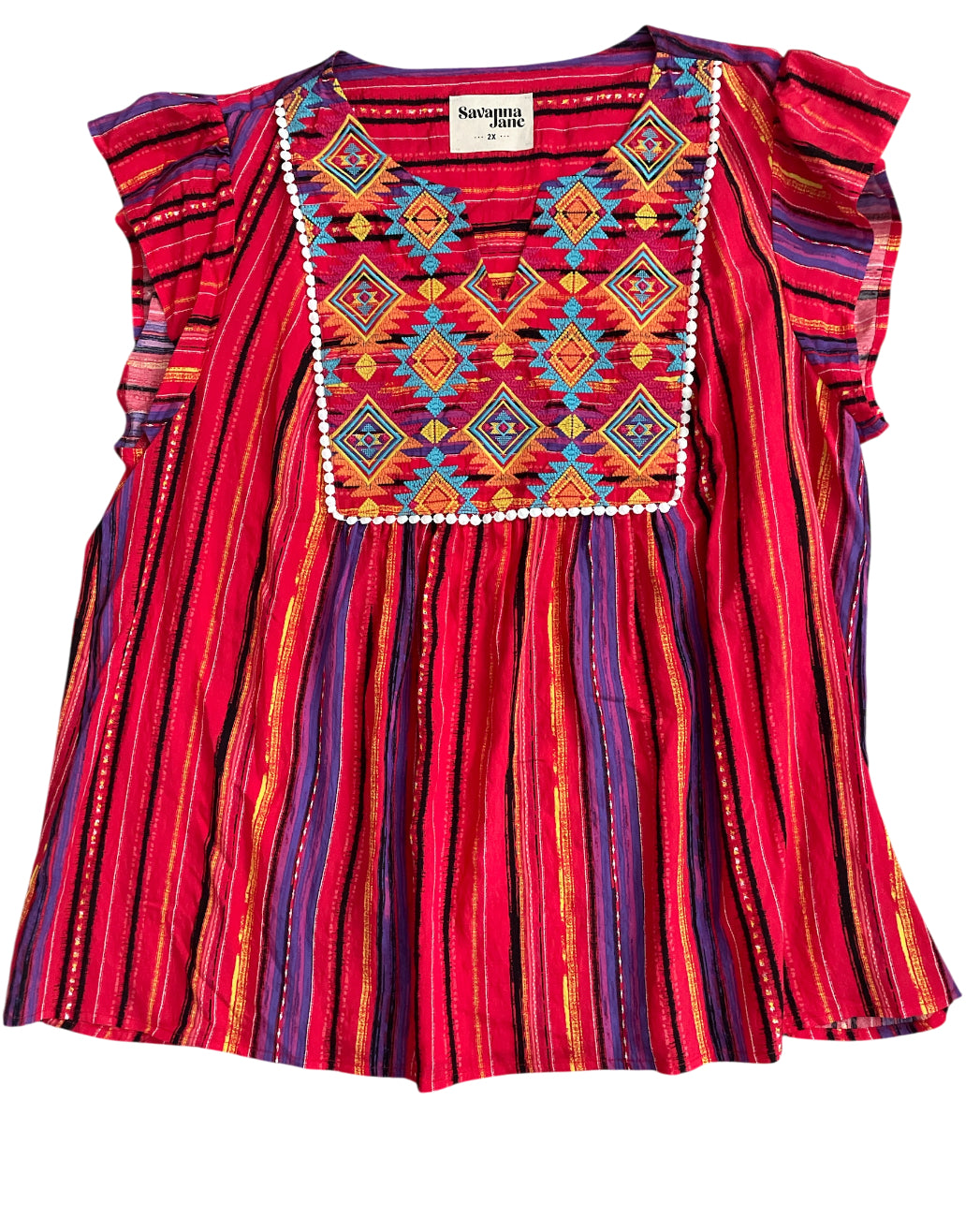 Savanna Jane Aztec Embroidered Blouse (2x)