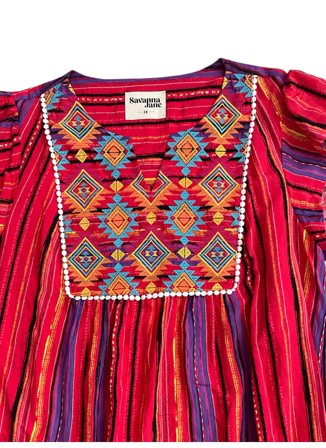 Savanna Jane Aztec Embroidered Blouse (2x)