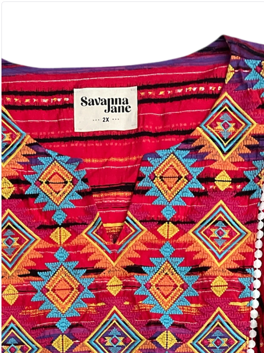 Savanna Jane Aztec Embroidered Blouse (2x)