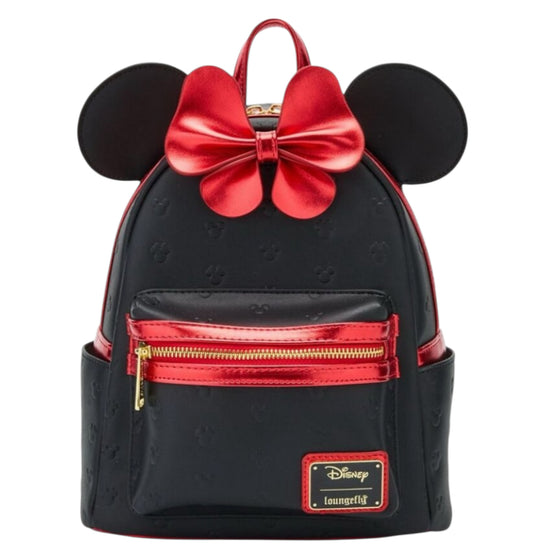 Loungefly Disney Minnie Mouse Metallic Red Bow Ears Mini Backpack.