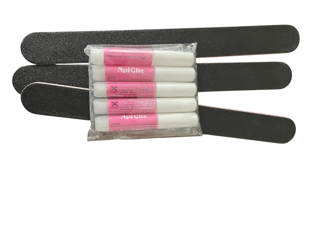 Nail Set Stainless Steel Acrylic Nail Tip Edge Cutter + Cuticle Pusher + Nail Glue + Nail Files