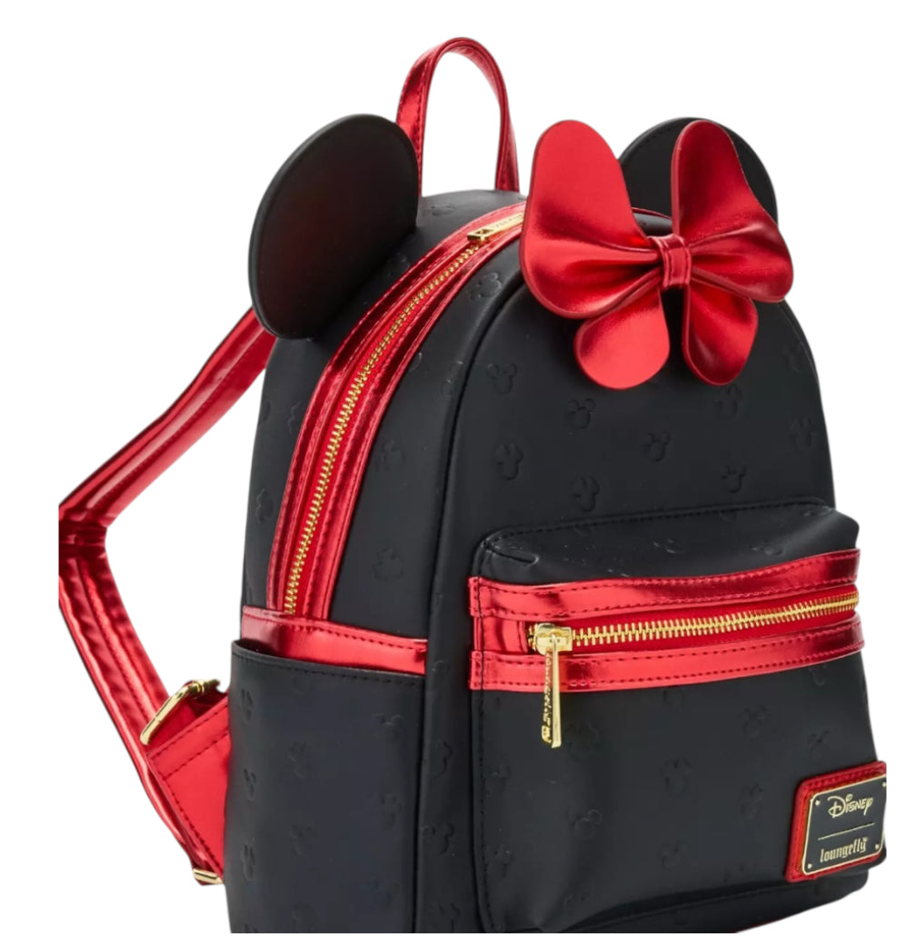 Loungefly Disney Minnie Mouse Metallic Red Bow Ears Mini Backpack.