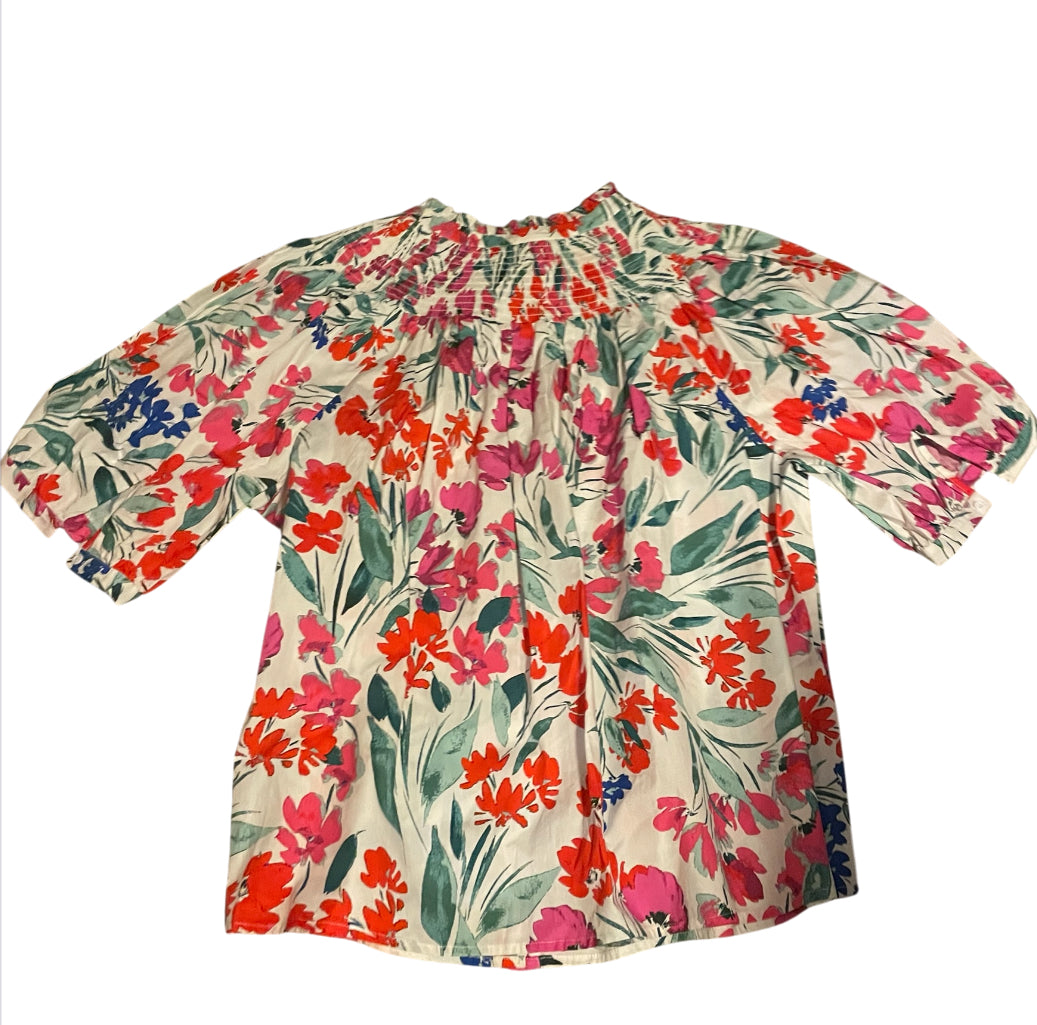 Sugarlips Kivia Smocked Floral Print Top (2x)