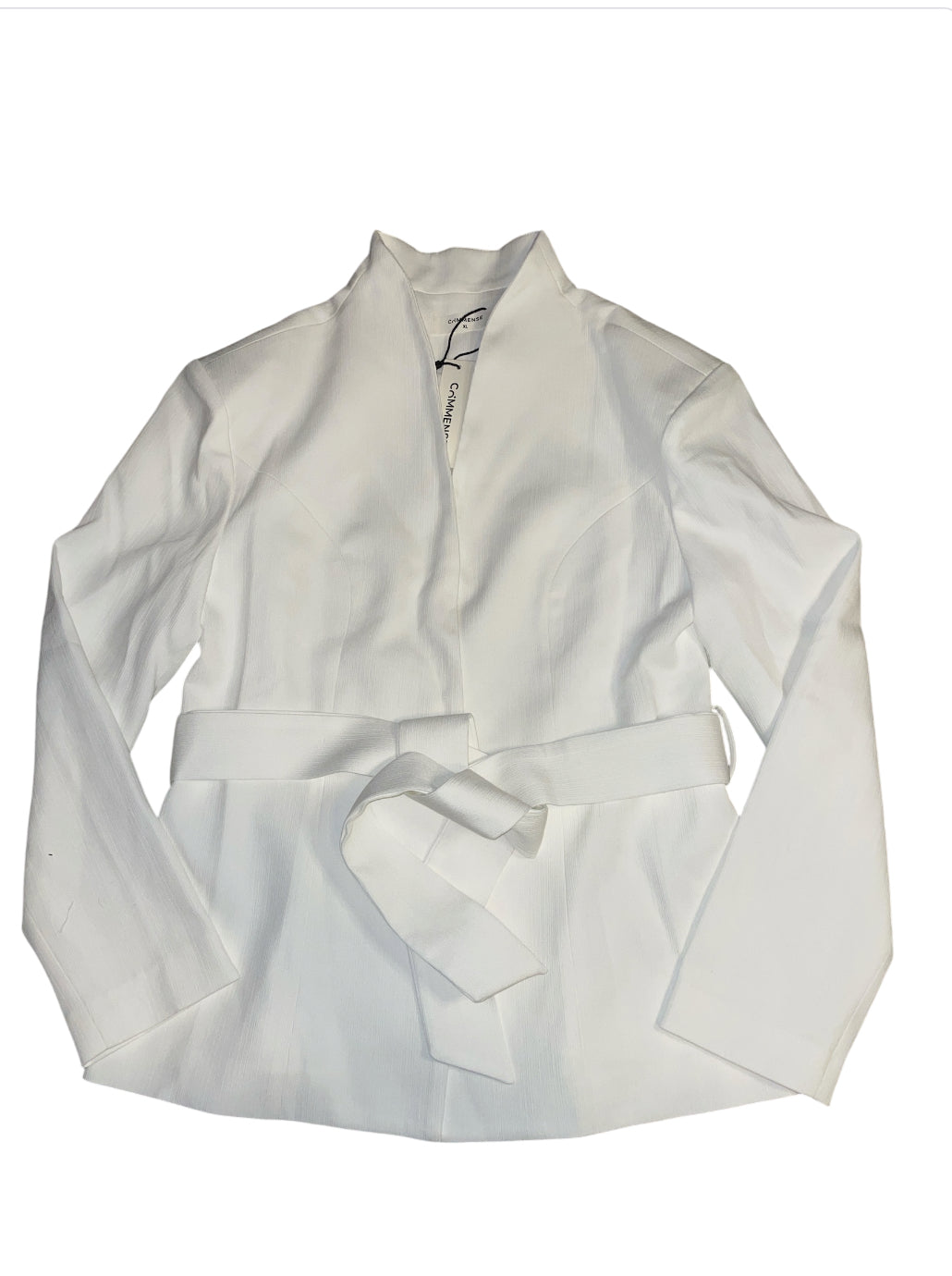 COMMENCE Stand Collar Belted Long Sleeve Blazer (XL)