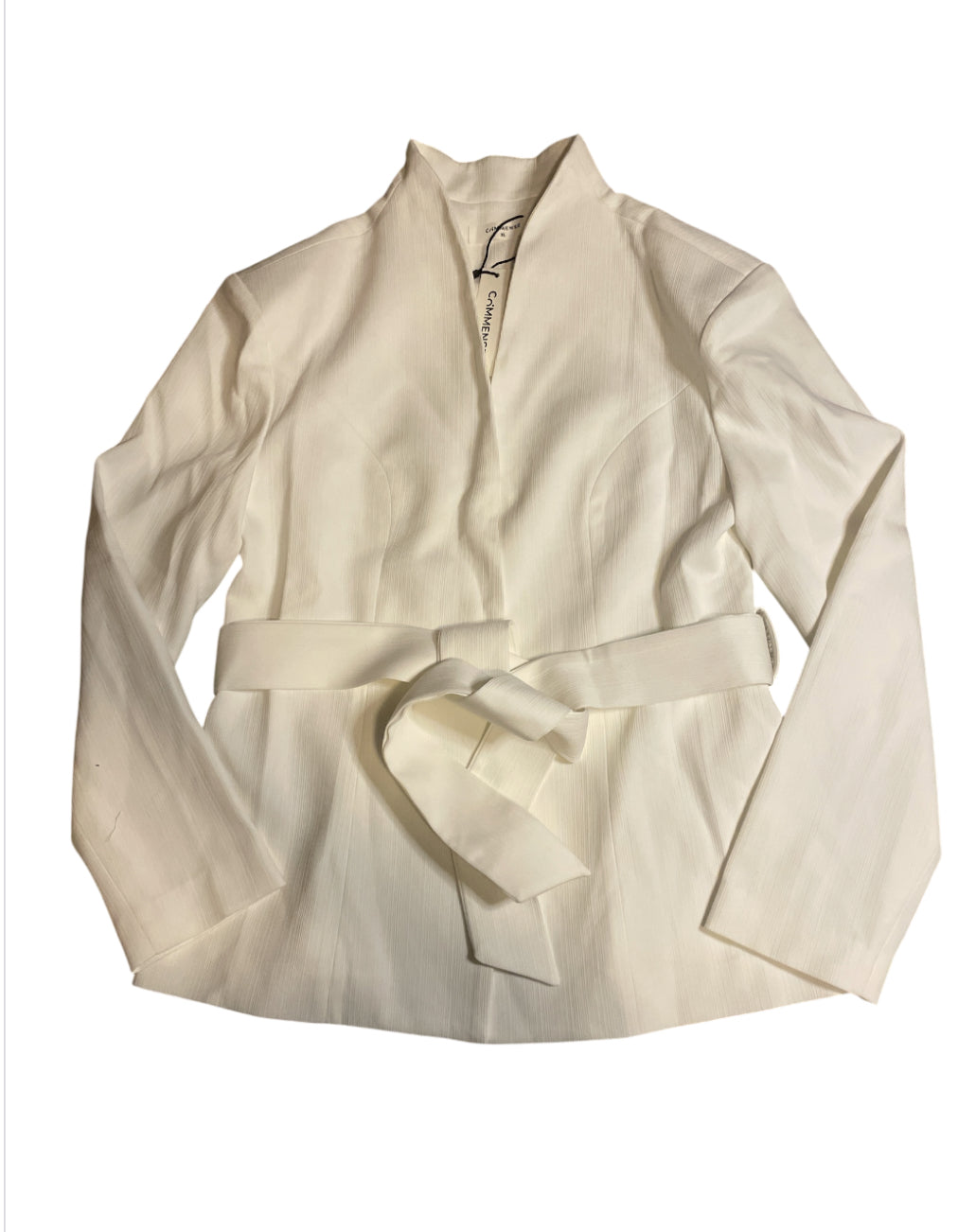 COMMENCE Stand Collar Belted Long Sleeve Blazer (XL)