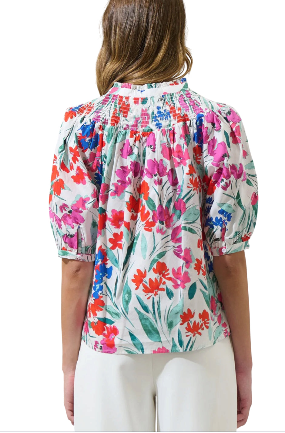 Sugarlips Kivia Smocked Floral Print Top (2x)