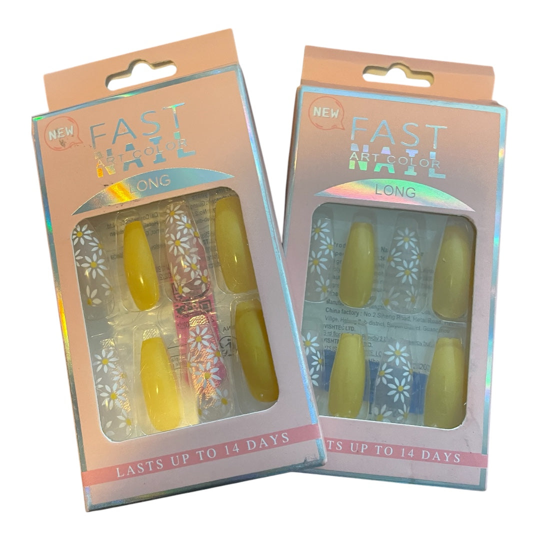 Yellow and Daisy Long Press on Nails