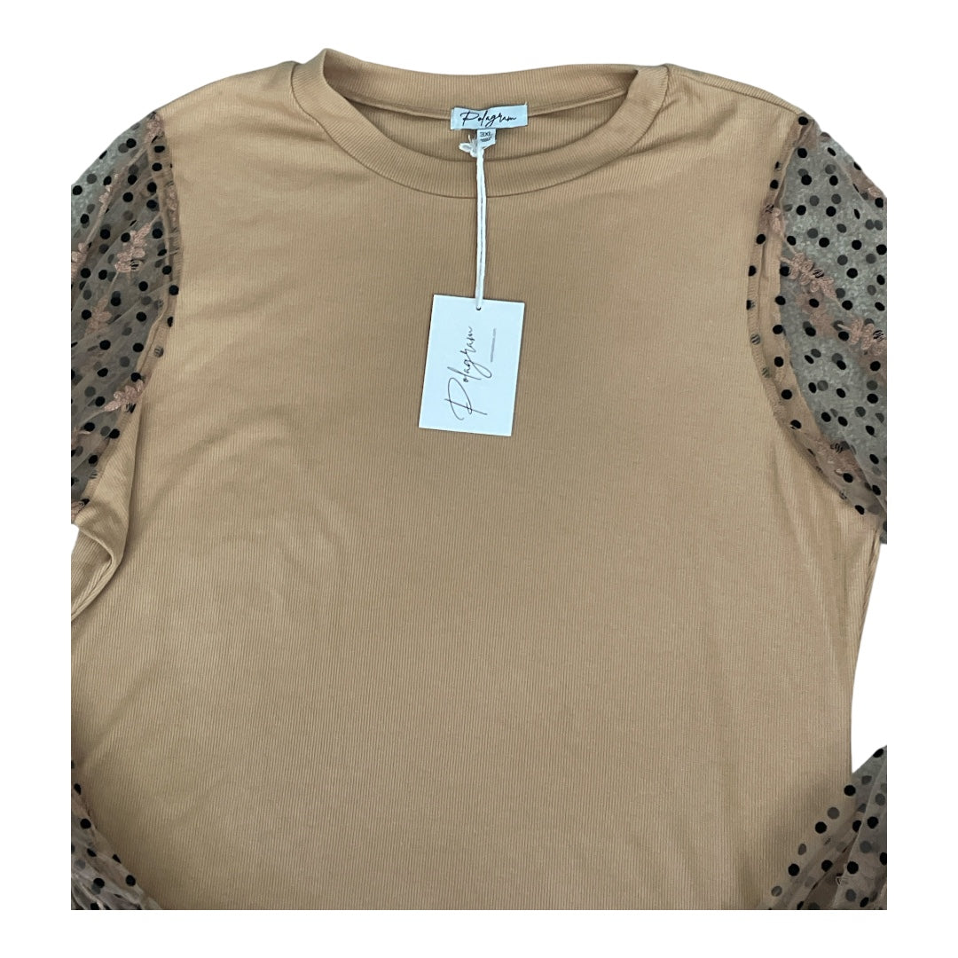 Polygram Waffle Weave Blouse with Sheer Polka Dot Sleeves (3x)