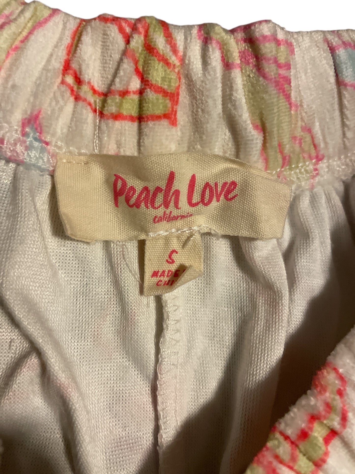 Peach Love White Multi-Colored Bow Print Shorts (Small)