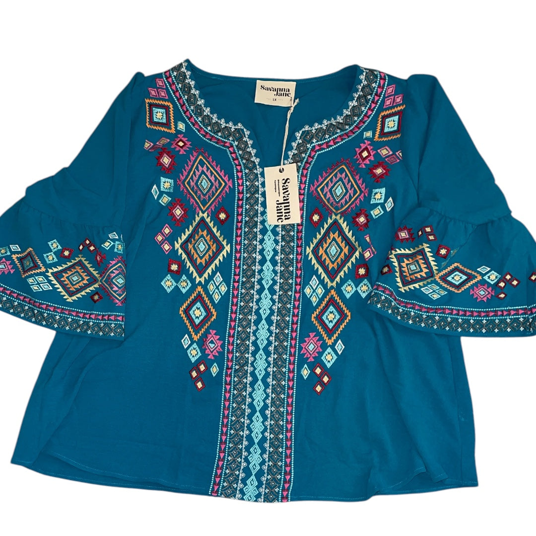 Savanna Jane Teal Embroidered Top (1x)