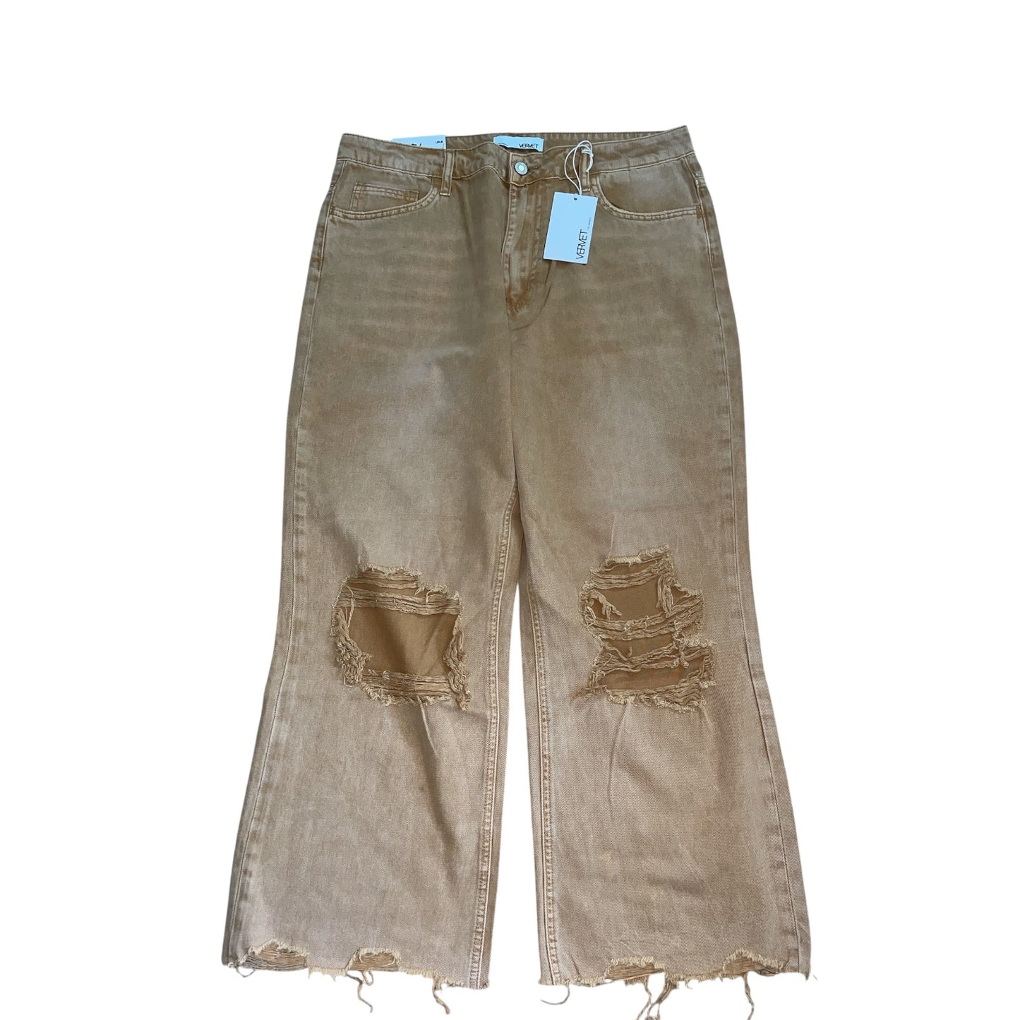 Vervet Leslie High-Rise Distressed Wide-Leg Cropped Jeans (31)